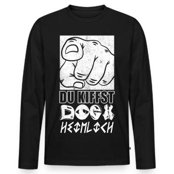 Du Kiffst doch Heimlich - Männer Premium Bio Langarmshirt - Schwarz - Vorne - Nico (187cm)