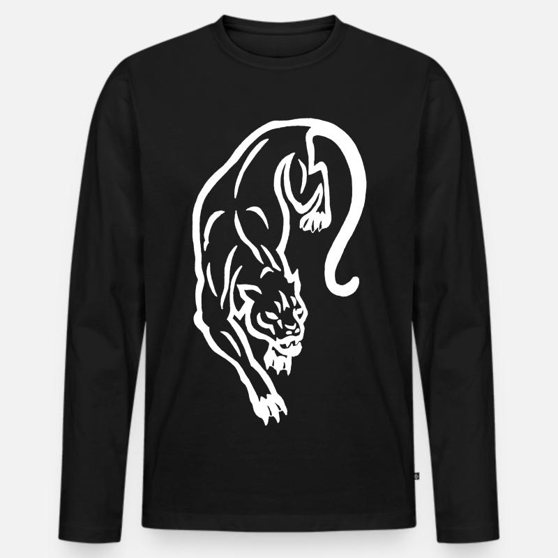 Weiße Panther-Silhouette - Männer Premium Bio Langarmshirt - Schwarz