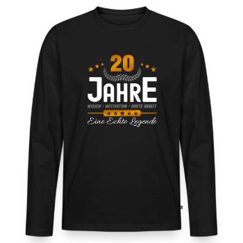 20. Jubiläum - Firmenjubiläum - Männer Premium Bio Langarmshirt - Schwarz - Vorne - Nico (187cm)