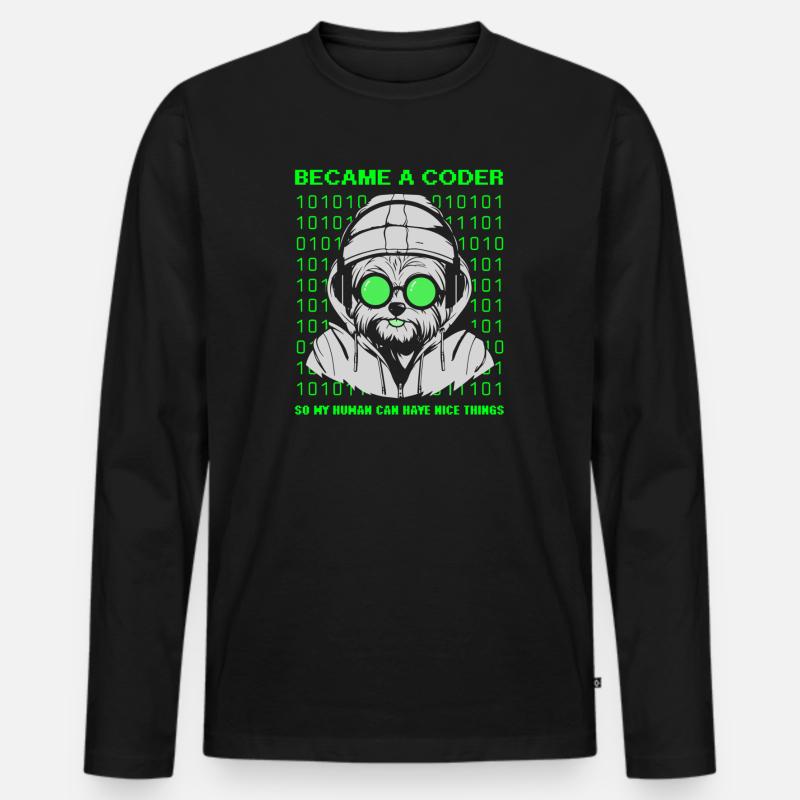 Became a Coder – Cyber Dog Binary - Men's Premium Organic Long Sleeve Shirt - black