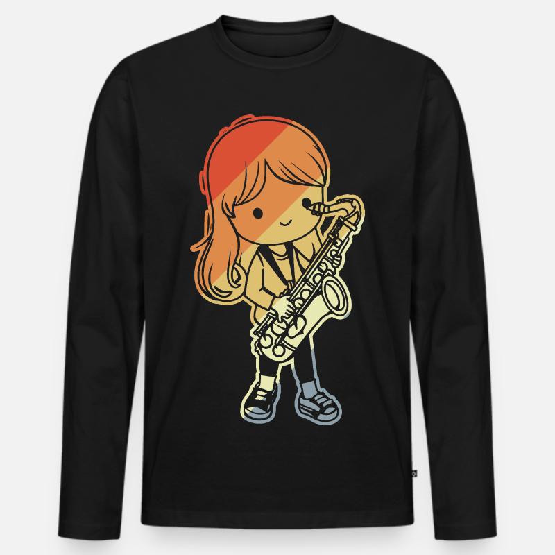 Kleine Saxophonistin Comic - Männer Premium Bio Langarmshirt - Schwarz