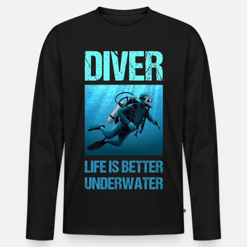 Diver life is better underwater - Männer Premium Bio Langarmshirt - Schwarz