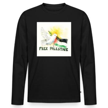 Colombe avec drapeau de la Palestine paix - T-shirt manches longues Premium bio Homme - noir - Devant - Nico (187cm)