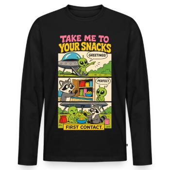 Alien-Erstkontakt mit Snacks - Männer Premium Bio Langarmshirt - Schwarz - Vorne - Nico (187cm)