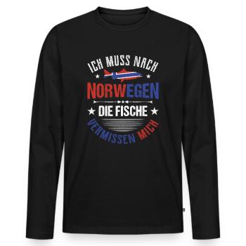 Angeln in Norwegen Angeltour Norwegen - Männer Premium Bio Langarmshirt - Schwarz - Vorne - Nico (187cm)