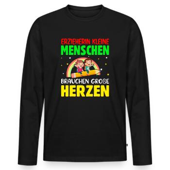 Erzieherin kleine Menschen brauchen große Herzen - Männer Premium Bio Langarmshirt - Schwarz - Vorne - Nico (187cm)