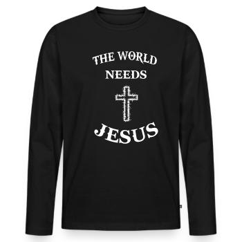 Jésus-Christ Religion Croix Foi Christianisme - T-shirt manches longues Premium bio Homme - noir - Devant - Nico (187cm)