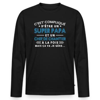 Super Papa Chef de Chantier - T-shirt manches longues Premium bio Homme - noir - Devant - Nico (187cm)