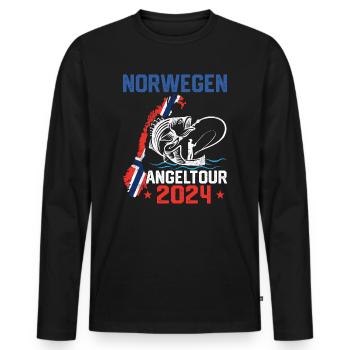 Angeltour Angeln in Norwegen 2024 - Männer Premium Bio Langarmshirt - Schwarz - Vorne - Nico (187cm)