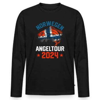 Angeltour Norwegen 2024 - Männer Premium Bio Langarmshirt - Schwarz - Vorne - Nico (187cm)