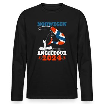 Angeln in Norwegen Angeltour Norwegen 2024 - Männer Premium Bio Langarmshirt - Schwarz - Vorne - Nico (187cm)