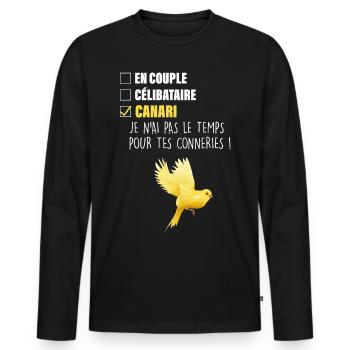 Mon canari, ma passion - T-shirt manches longues Premium bio Homme - noir - Devant - Nico (187cm)