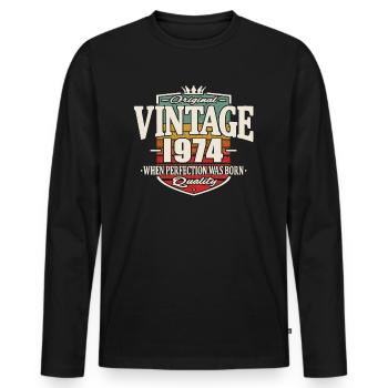 Vintage Retro Jahrgang 1974 Original - Männer Premium Bio Langarmshirt - Schwarz - Vorne - Nico (187cm)