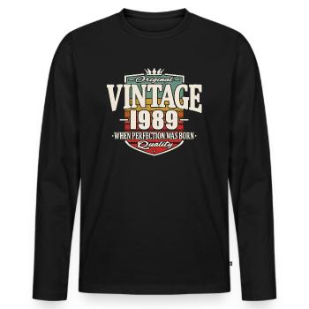 Vintage retro 1989 - T-shirt manches longues Premium bio Homme - noir - Devant - Nico (187cm)