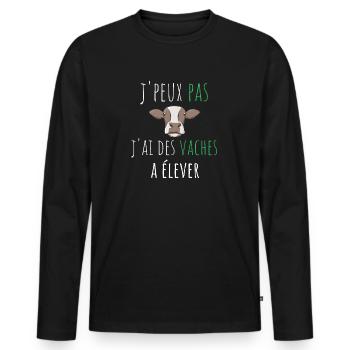 j'peux pas j'ai des vaches a élever cadeau humour - T-shirt manches longues Premium bio Homme - noir - Devant - Nico (187cm)