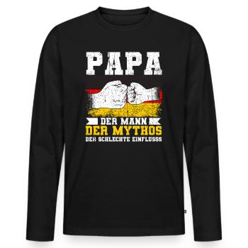 Papa, Der Mann, Der Mythos, Der Schlechte Einfluss - Männer Premium Bio Langarmshirt - Schwarz - Vorne - Nico (187cm)