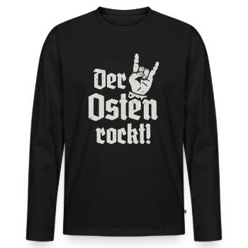 Der Osten rockt Ostdeutschland - Männer Premium Bio Langarmshirt - Schwarz - Vorne - Nico (187cm)