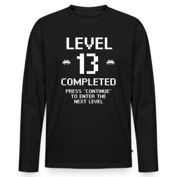 Level 13 Completed - Men's Premium Organic Long Sleeve Shirt - black - Front - Nico (187cm)