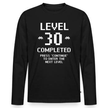 Niveau 30 Terminé - T-shirt manches longues Premium bio Homme - noir - Devant - Nico (187cm)