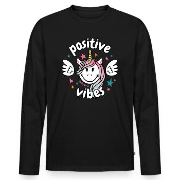 SmileyWorld Sourire Licorne Positive Vibes - T-shirt manches longues Premium bio Homme - noir - Devant - Nico (187cm)