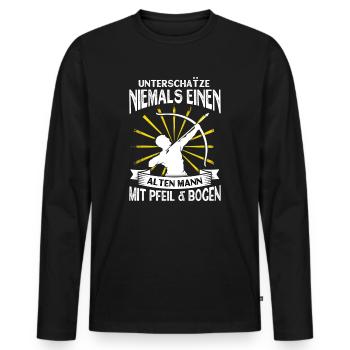 Bogenschießen Pfeil Bogen Alter Mann Geschenk - Männer Premium Bio Langarmshirt - Schwarz - Vorne - Nico (187cm)
