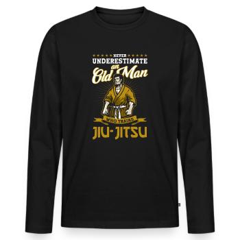 Old Man Jiu Jitsu Old Man Grandpa Fighter Gift - T-shirt manches longues Premium bio Homme - noir - Devant - Nico (187cm)