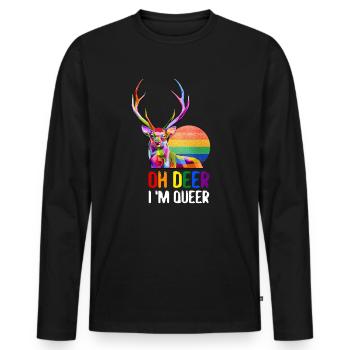 Oh Deer I'm Queer LGBTQ Regenbogen Geschenk - Männer Premium Bio Langarmshirt - Schwarz - Vorne - Nico (187cm)