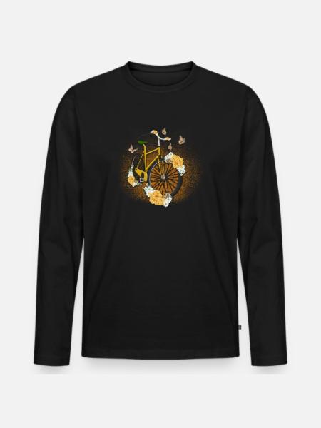 Flowers Butterflies Bicycle Gift - Men's Premium Organic Long Sleeve Shirt - black
