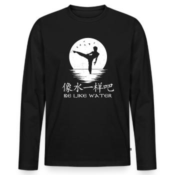 Be like water - Men's Premium Organic Long Sleeve Shirt - black - Front - Nico (187cm)