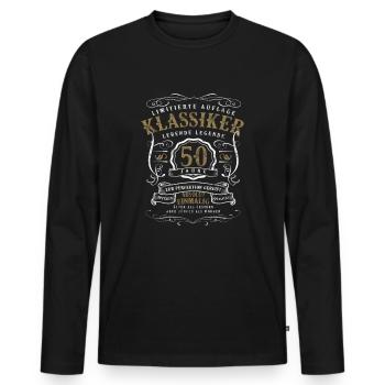 50 birthday - Matured to perfection 50 gifts - Men's Premium Organic Long Sleeve Shirt - black - Front - Nico (187cm)