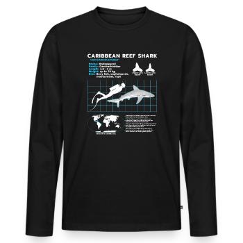 Fiche technique du requin de récif des Caraïbes - T-shirt manches longues Premium bio Homme - noir - Devant - Nico (187cm)