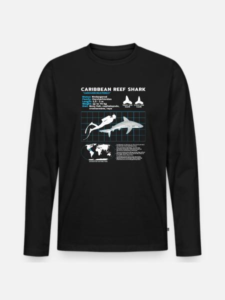 Caribbean Reef Shark Datasheet - Men's Premium Organic Long Sleeve Shirt - black