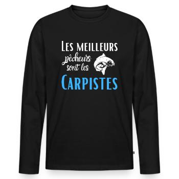 Pêcheur de carpe, cadeau humour, homme pêche. - T-shirt manches longues Premium bio Homme - noir - Devant - Nico (187cm)
