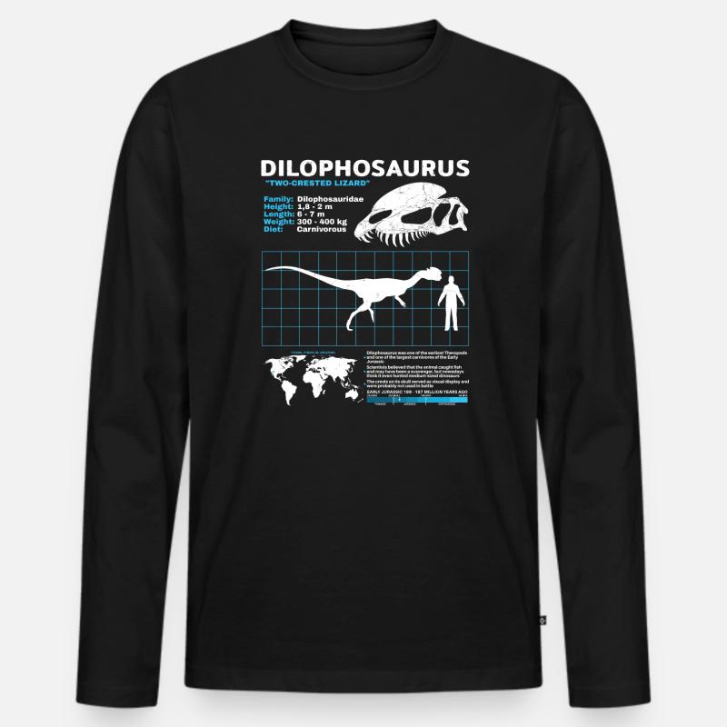 Dilophosaurus Datenblatt - Männer Premium Bio Langarmshirt - Schwarz