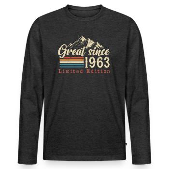 1963 Born birthday gift - Men's Premium Organic Long Sleeve Shirt - heather anthracite - Front - Nico (187cm)