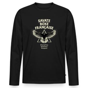Savate Kickboxen Adler - Männer Premium Bio Langarmshirt - Schwarz - Vorne - Nico (187cm)