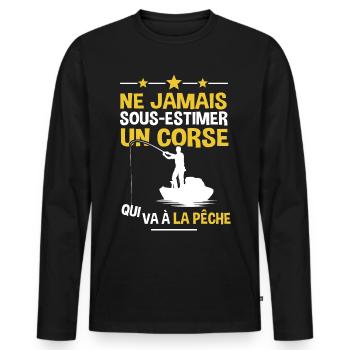 Corse pêcheur cadeau drôle pêche tshirt homme - T-shirt manches longues Premium bio Homme - noir - Devant - Nico (187cm)