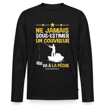Couvreur cadeau drôle pêcheur - T-shirt manches longues Premium bio Homme - noir - Devant - Nico (187cm)