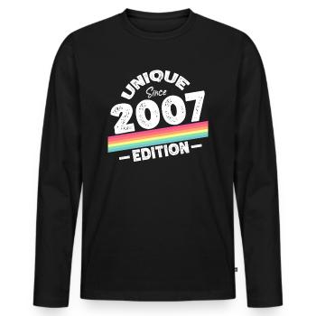 Unique depuis 2007 Edition Anniversaire Millésime 2007 - T-shirt manches longues Premium bio Homme - noir - Devant - Nico (187cm)
