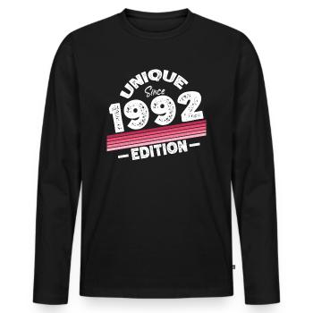 Unique depuis 1992 Edition Anniversaire Millésime 1992 - T-shirt manches longues Premium bio Homme - noir - Devant - Nico (187cm)
