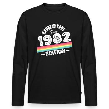 Unique depuis 1982 Edition Anniversaire Millésime 1982 - T-shirt manches longues Premium bio Homme - noir - Devant - Nico (187cm)