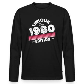 Unique Since 1980's Edition Birthday Vintage 1980's - Men's Premium Organic Long Sleeve Shirt - black - Front - Nico (187cm)
