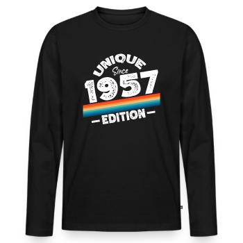 Unique depuis 1957 Edition Anniversaire Millésime 1957 - T-shirt manches longues Premium bio Homme - noir - Devant - Nico (187cm)