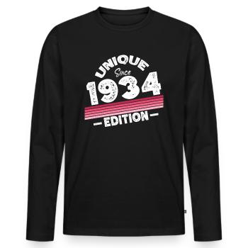 Unique depuis 1934 Edition Anniversaire Millésime 1934 - T-shirt manches longues Premium bio Homme - noir - Devant - Nico (187cm)