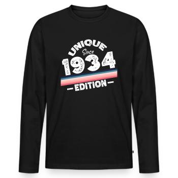 Unique depuis 1934 Edition Anniversaire Millésime 1934 - T-shirt manches longues Premium bio Homme - noir - Devant - Nico (187cm)