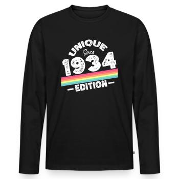 Unique depuis 1934 Edition Anniversaire Millésime 1934 - T-shirt manches longues Premium bio Homme - noir - Devant - Nico (187cm)