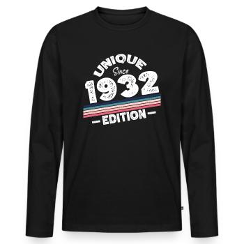 Unique depuis 1932 Edition Anniversaire Millésime 1932 - T-shirt manches longues Premium bio Homme - noir - Devant - Nico (187cm)