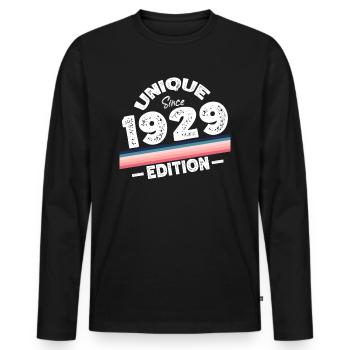 Unique depuis 1929 Edition Anniversaire Millésime 1929 - T-shirt manches longues Premium bio Homme - noir - Devant - Nico (187cm)