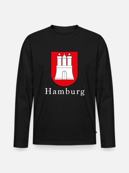 Hamburg Wappen - Männer Premium Bio Langarmshirt - Schwarz