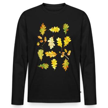 Feuilles de chêne et glands - T-shirt manches longues Premium bio Homme - noir - Devant - Nico (187cm)